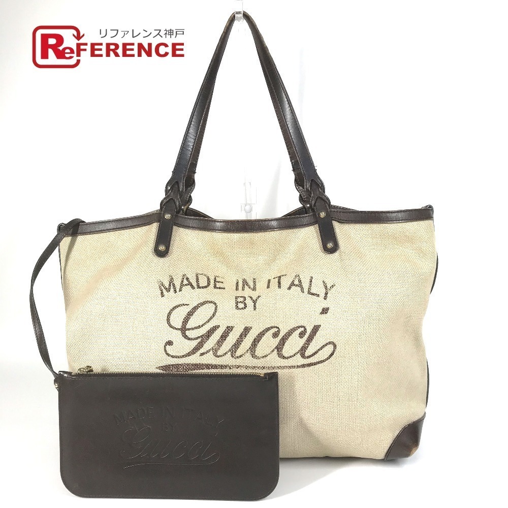 GUCCI Logo Bag Clutch Tote Shoulder Boston Leather Canvas Beige